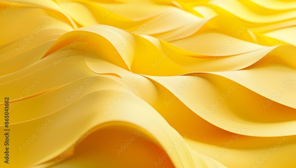 Poster 3d render of yellow abstract background with paper waves, close up
