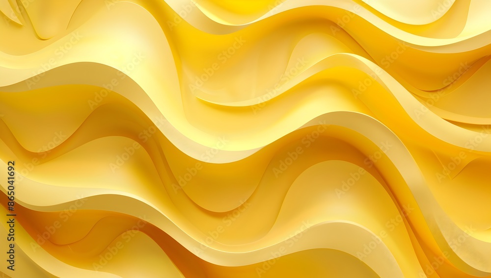 Poster 3d render of yellow abstract background with paper waves, close up