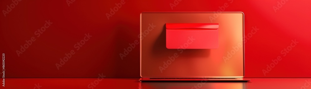Poster minimalistic red geometric abstract art with shadows, showcasing a 3d rectangular shape in a vibrant