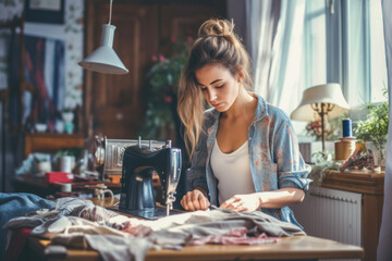 Seamstress working on a sewing project