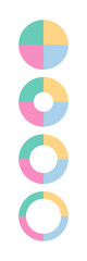 Fototapeta premium Circle loading template. 100 percent round pie chart. Circular progress bar with 4 slices. Schemes with sectors. Progress diagram structure. Piechart with segments. Vector illustration