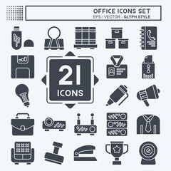 Icon Set Office. related to Education symbol. glyph style. simple design illustration