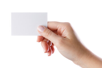 Woman's hand holding a business card