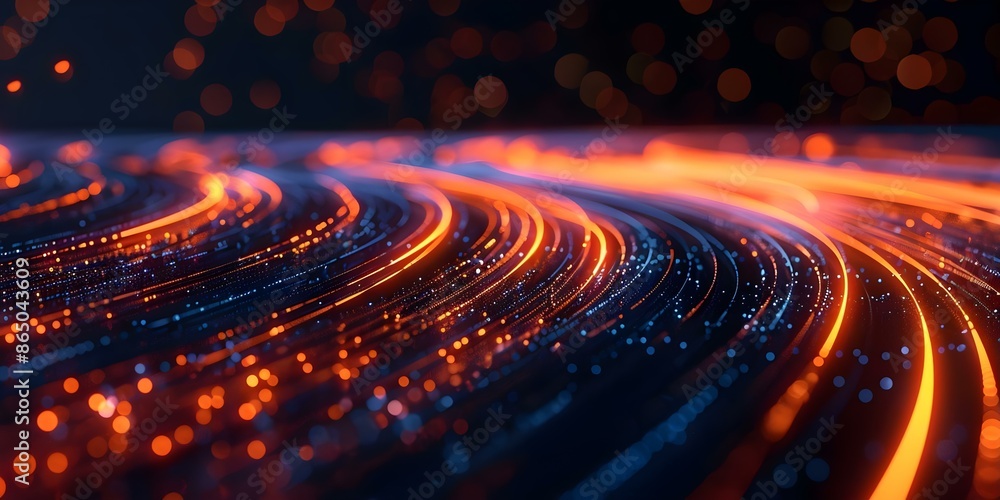Poster visual representation abstract glowing lines on dark background symbolize high-speed data transmissi