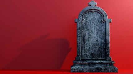 Obraz premium Tombstone on a grave without an inscription isolated on red background
