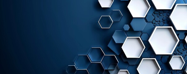 Abstract hexagonal shapes with 3D effect on blue background