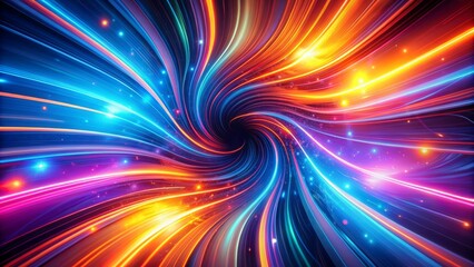 Obraz premium Vibrant, swirly abstract background featuring fluid, digital-inspired shapes in electric blues, neon pinks, and radiant oranges, evoking futuristic dynamism.