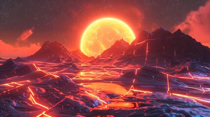 Obraz premium orange synthwave background