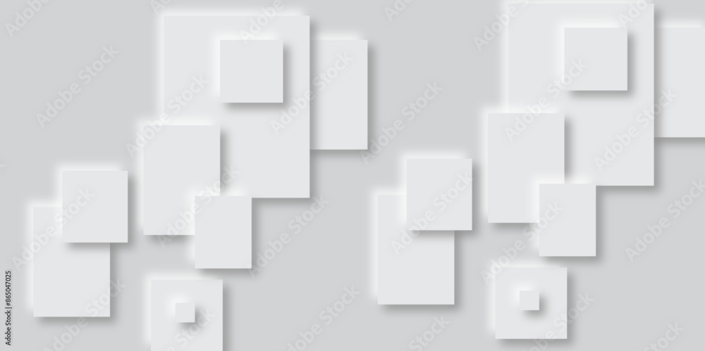 Aufkleber abstract white and grey geometric overlapping square pattern, design of technology background with s