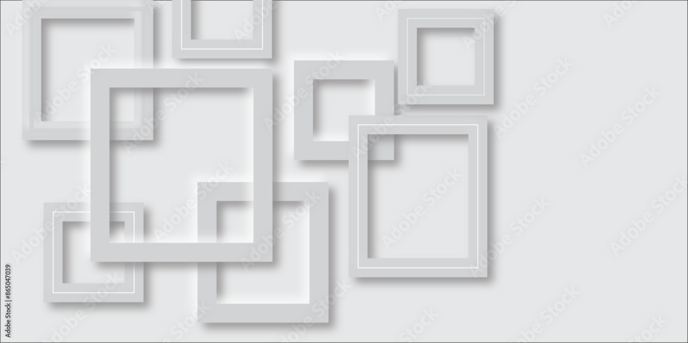 Poster abstract white and grey geometric overlapping square pattern, design of technology background with s