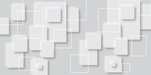 Abstract white and grey geometric overlapping square pattern, design of technology background with shadow. Cover or splash template photograph composition. Photograph composition.