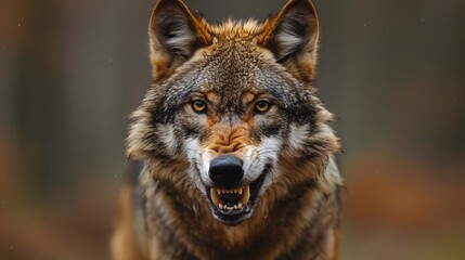 Fototapeta premium A wolf growling in the snow.