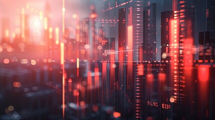 double exposure business trading investment graph on city background.
