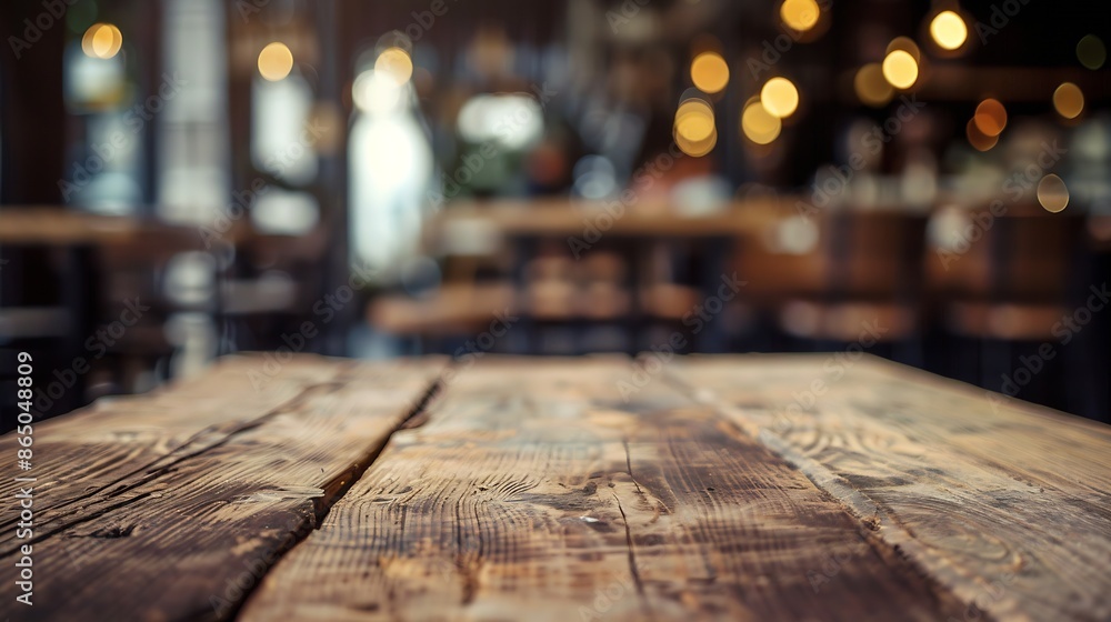 Fototapete Wooden board empty table background abstract blurred cafe background : Generative AI