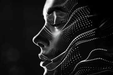 Abstract girl face made of lines digital girl artificial intelligence silhouette