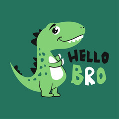 Obraz premium little Dino funny dinosaur head drawing as vector for textile print tshirt