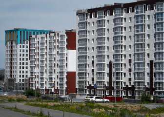 Modern apartment buildings. New residential area. Contemporary architecture. Urbanization. Ust-Kamenogorsk (kazakhstan)