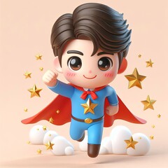 cute man super hero with star emblem flying cartoon,3d Generative AI
