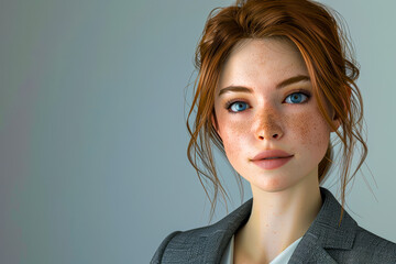 Portrait of Businesswoman with Red Hair and Freckles, Professional and Confident