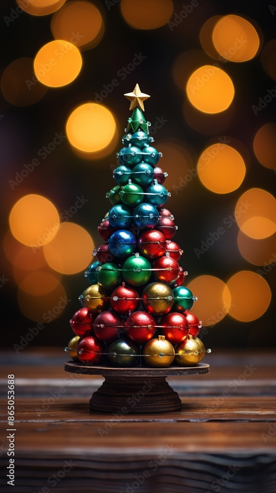 Poster a small christmas tree is surrounded by many colorful balls. the scene is festive and joyful, with t