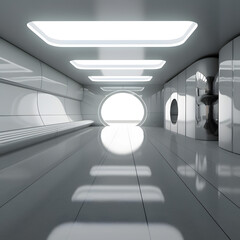 Future Corridor with Bright Lights and Reflections