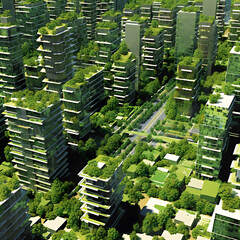 Futuristic Eco-Friendly Cityscape with Greenery and Waterways