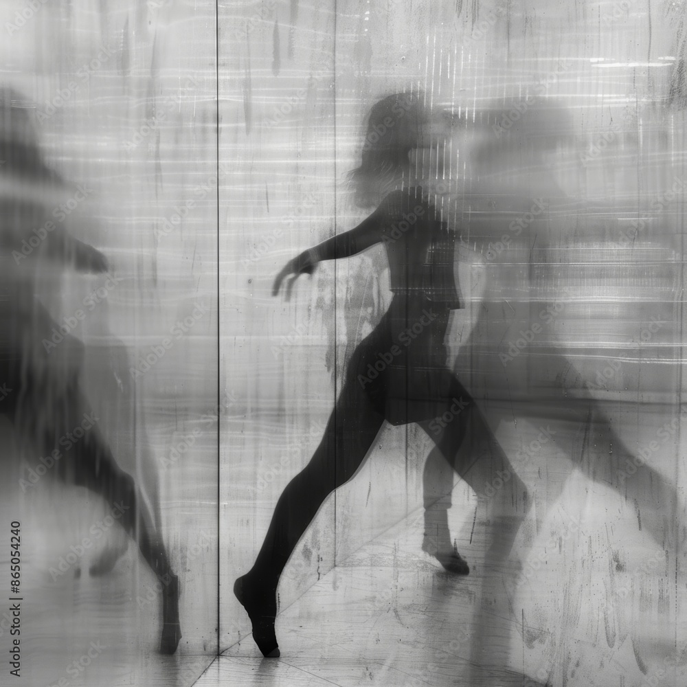 Poster the reflection of a dancer captured in a mirrored wall the blurred movement creating a dreamy and et