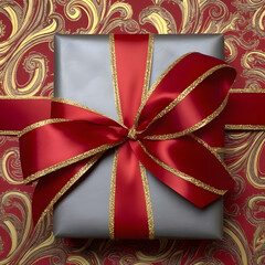 Gift Wrapped Box on a Red Background