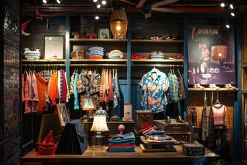 A clothing store filled with shelves of trendy clothes and accessories, A trendy boutique with chic clothing and accessories on display