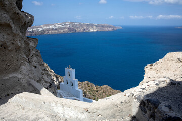 Santorini - Greece - May 17, 2024: Church of Agios Nikolaos near Megalochori, Santorini, Cycladic Islands, Greece.