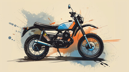 illustration drawing with paints of an off-road motocross enduro motorcycle