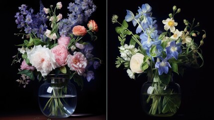 Fototapeta premium Oil painted flowers in vibrant colours illustrations