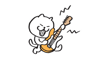 かわいい白猫キャラの楽器演奏
