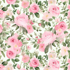 Lavish Pink Roses on a Floral Background