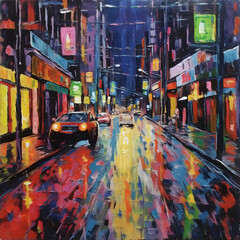 Luminous Rainy Night in a City