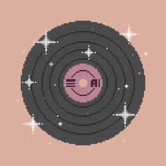 Longplay Vinyl Media Format with Blinking Effect on Peach Background, Flat Pixel Art Illustration