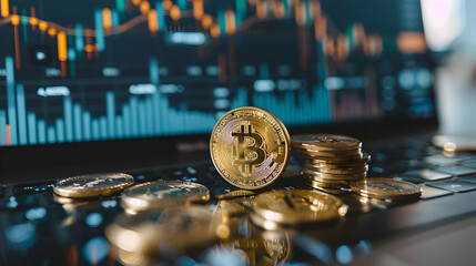 crypto currency with graph on digital screen,trade with dynamic market graphs bitcoin background.generative ai