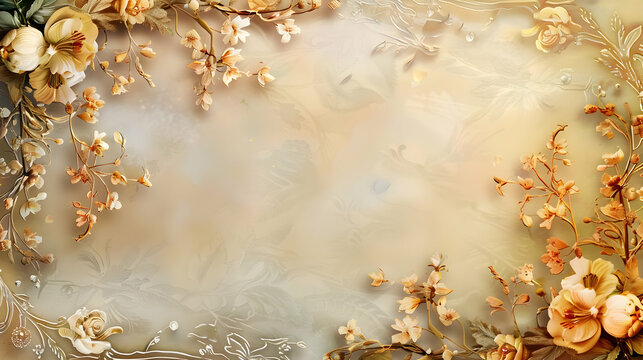 3d luxury floral white flower leaves and golden wall wallpaper.interior wall home decorative background.generative ai