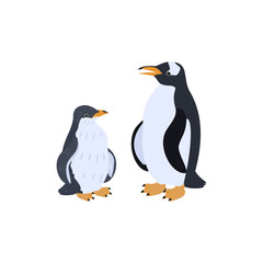 ジェンツーペンギンの雛と成鳥。フラットなベクターイラスト。
Gentoo penguin chick and adult. Flat vector illustration.