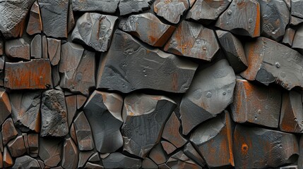 A high-detail close-up of a textured, fractured iron surface. The composition showcases various shapes and forms of iron fragments with a rugged, industrial look - AI Generated Digital Art