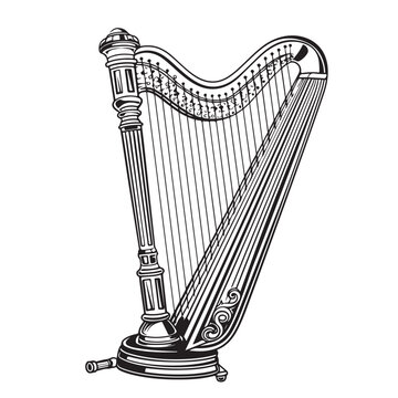 recommend clip art: Vintage harp sketch hand drawn engraved style Vector illustration.