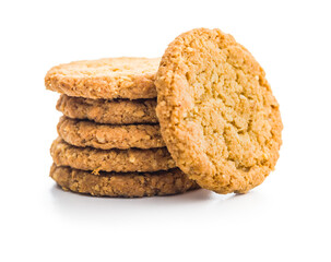 Tasty oatmeal cookies isolated on white background.