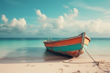 Fototapeta premium There are colorful boats setting out to sea, adding a vibrant and lively touch to the scene. The boats showcase various bright colors