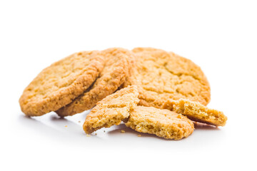 Tasty oatmeal cookies isolated on white background.