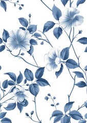 Fototapeta premium Blue and white floral seamless pattern.