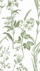 Delicate green floral pattern on white background.