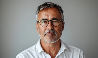 Fototapeta premium Mature Male Accountant in White Shirt and Glasses