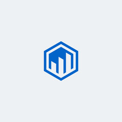 Stacked bar marketing logo in hexagon shape.