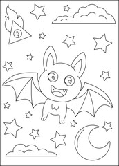 bat cute monster coloring book page