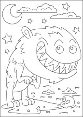 smile cute monster coloring book page